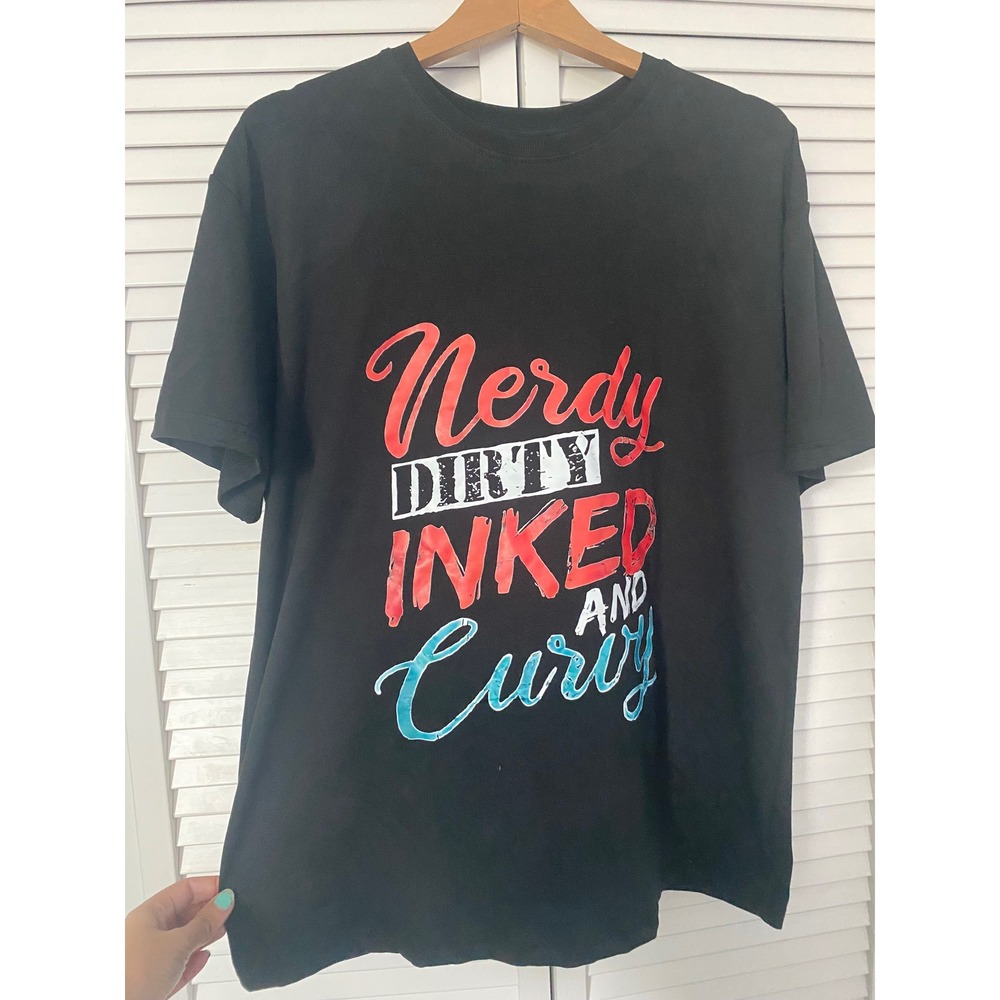 Nerdy Dirty Inked and Curvy Graphic T-Shirt Black Unisex XL 2XL